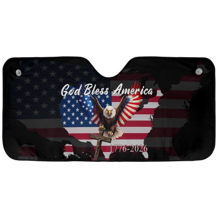 Blessing Jesus Independence Day 1776-2026 Car Sunshade USA 250th Birthday Anniversary July 4th Windshield Sun Shade Christian Patriotic Auto Sunshade