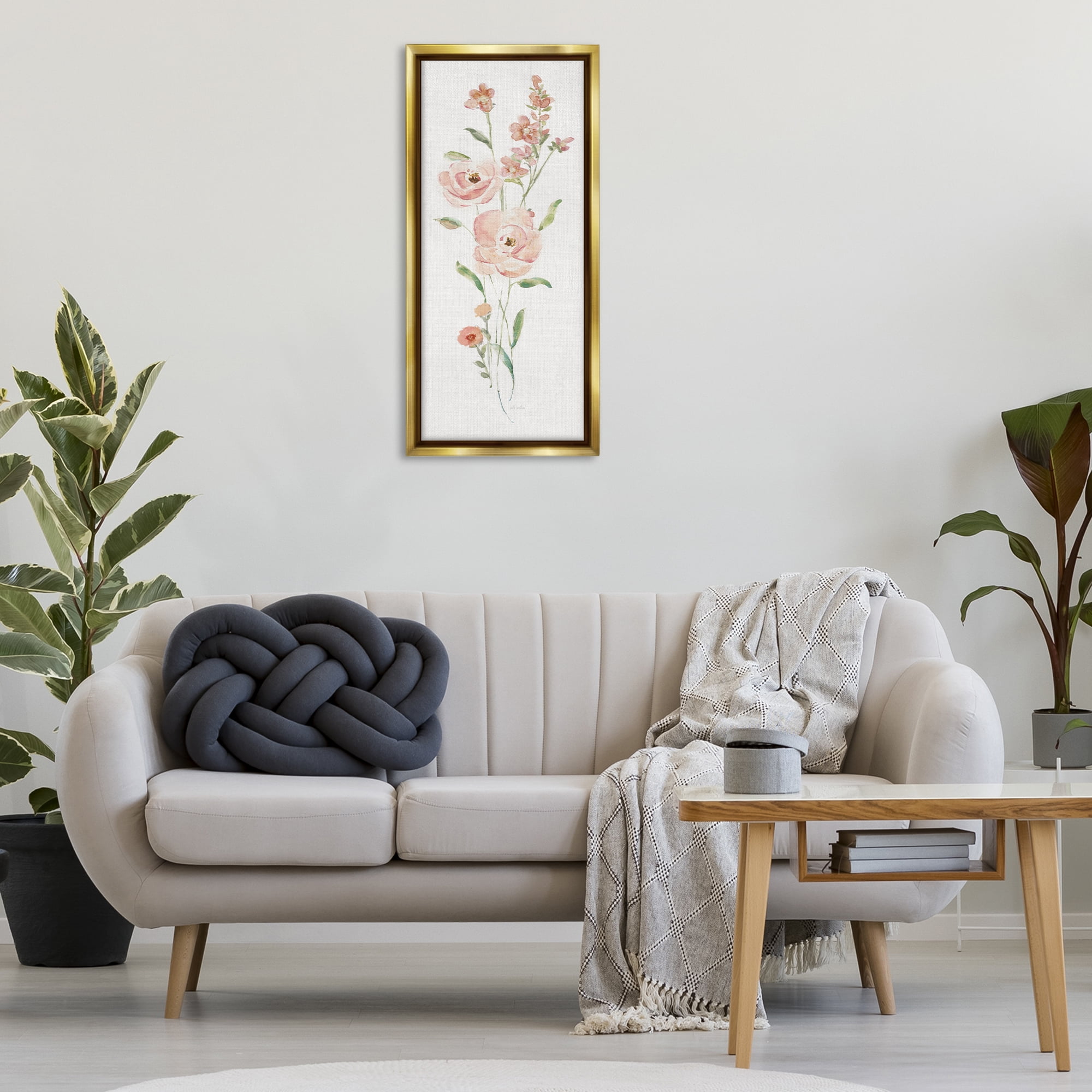 Stupell Industries Pastel Rose Sprigs Botanical & Floral Painting Gold Floater Framed Art Print Wall Art, 15 x 31