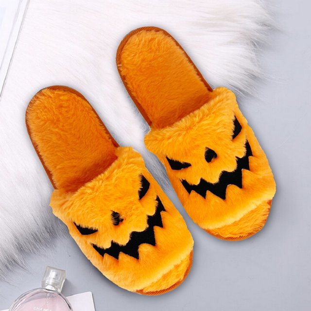 Pantufla Zapatillas borrosas de Halloween, zapatillas de felpa antideslizantes, suela de EVA, diapositivas de piel para invierno Likrtyny Tenis De Mujer Tenis De Hombre