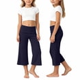 thumbnail image 3 of Shadoumai Kids Girls Fold Over Capris Casual Wide Leg Mid Rise Ruched Stretch Gaucho Pants Summer Streetwear Capri Pants, 3 of 5
