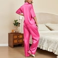 thumbnail image 4 of Womens Satin Silk Pajama Set Button Down Lapel Short Sleeve Shirt Elastic Long Pajama Pant Set Soft PJ Loungewear S-2XL, 4 of 6