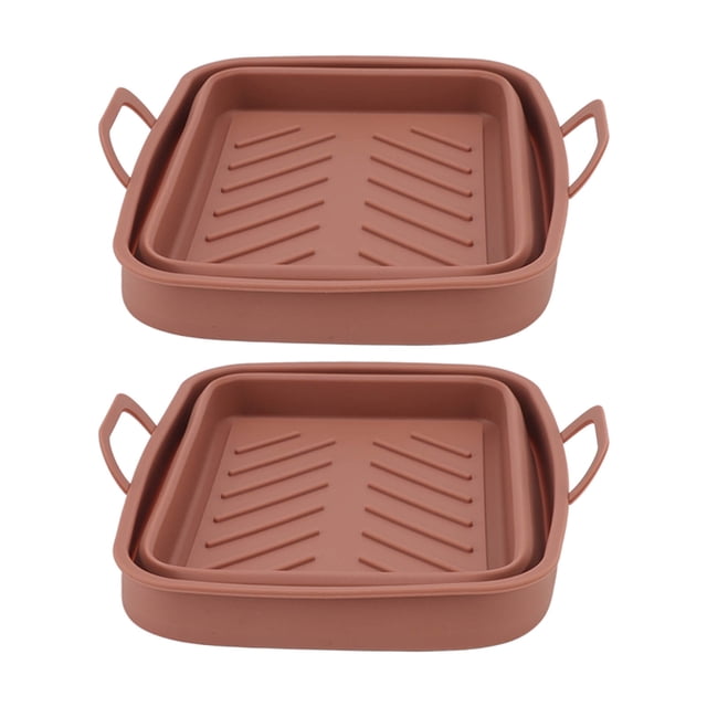 Bandejas de revestimiento para freidora de color marrón para cocinar en la cocina Juego de ollas rectangulares de silicona para freidora de aire con asas