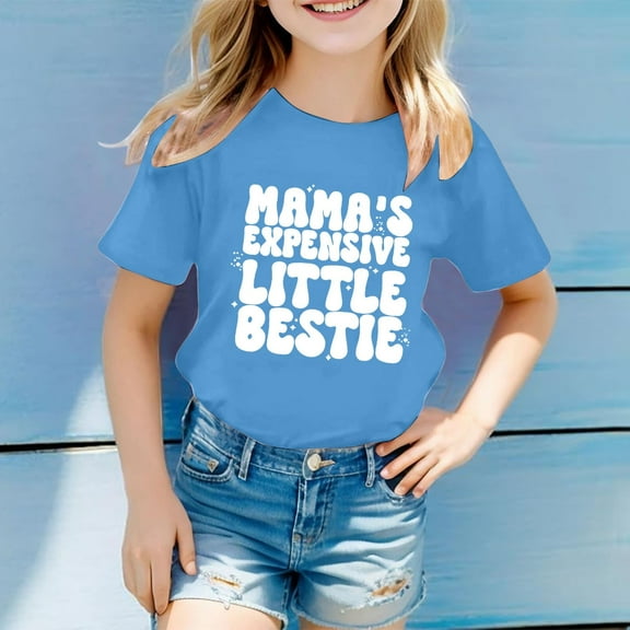 SNKSDGM Girls Shirts for Girls Size 8 Girls Shirts Size 7-8 Short Sleeve Children's Casual Letter Pattern Print Multicolor Round Neck Short Sleeves 8-9 Years