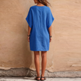 thumbnail image 4 of Women's Summer Cotton Linen Dress with Pockets, Casual V Neck Batwing Sleeve Mini Dress, Loose Fit Breathable Tunic Sundress, 4 of 4