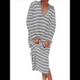 thumbnail image 4 of Vestido de Suéter A Rayas para Mujer, Otoño, de Punto Grueso, Cuello en V, Larga, Abertura, Holgado, Midi. Gris S, 4 of 9