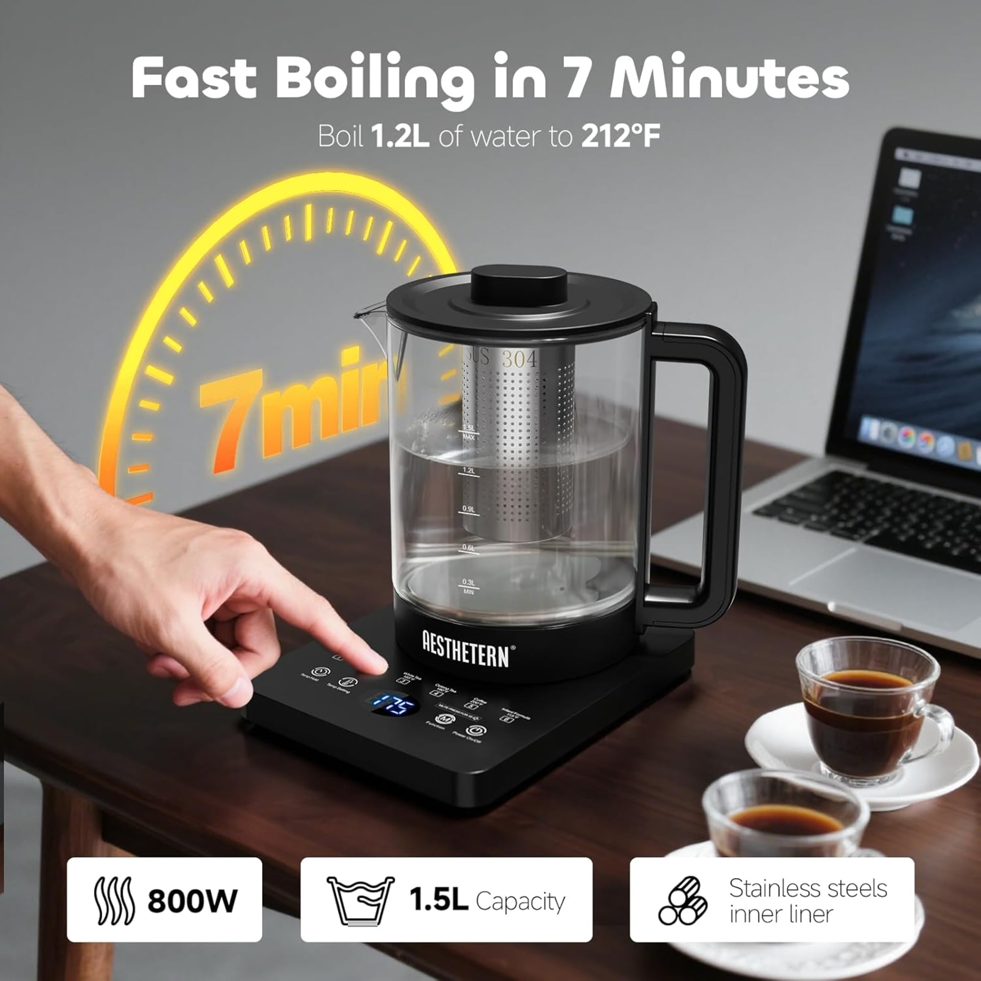 Aesthetern Electric Tea Kettle With Infuser Temperature Control and Automatic Shut Off