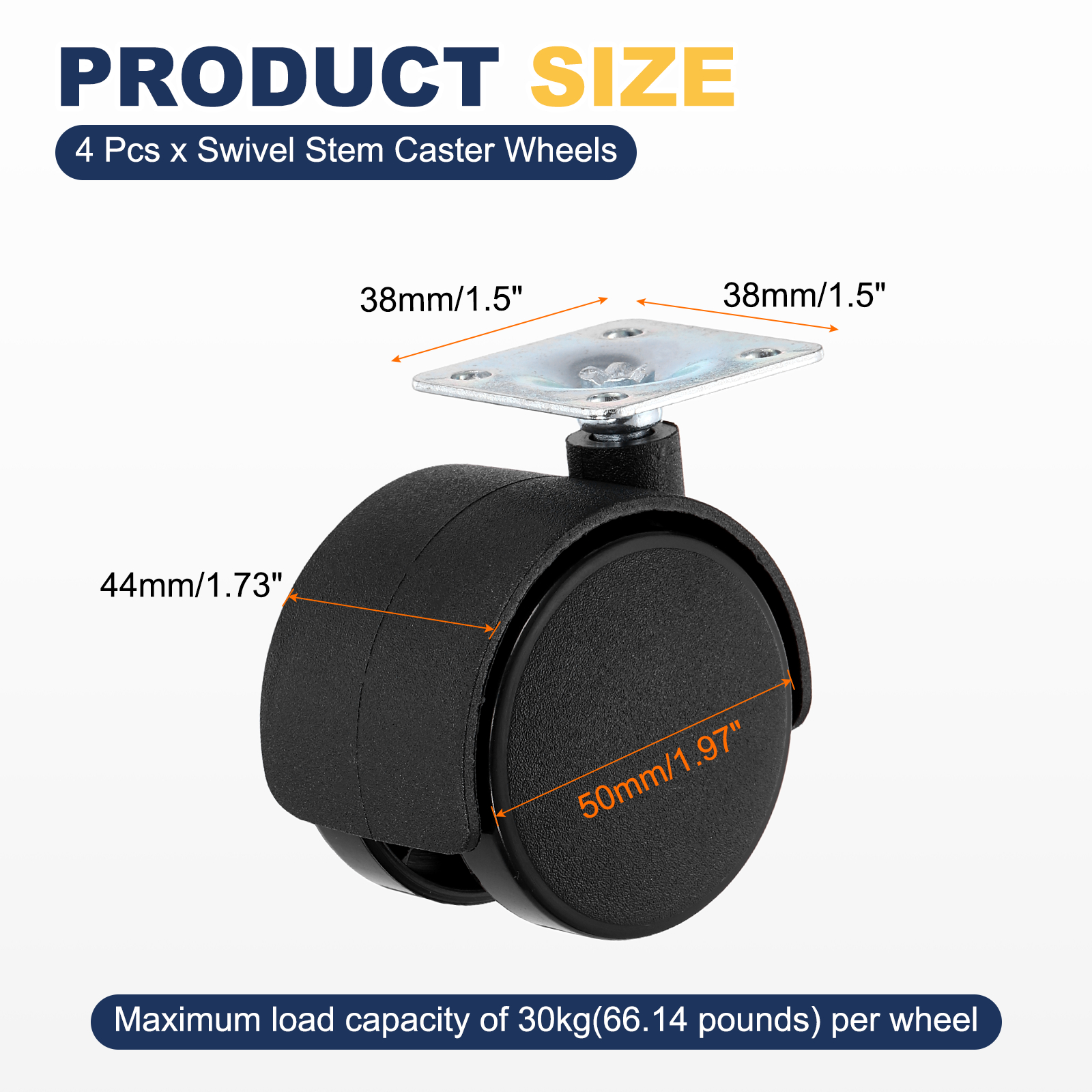Uxcell 4 Pack Swivel Caster Wheels, 2 Inch Plate Swivel Nylon Furniture Caster with Screws - Durable, for Chairs Sofas Cabinets Shelves Carts, Corrosion-Resistant, Black