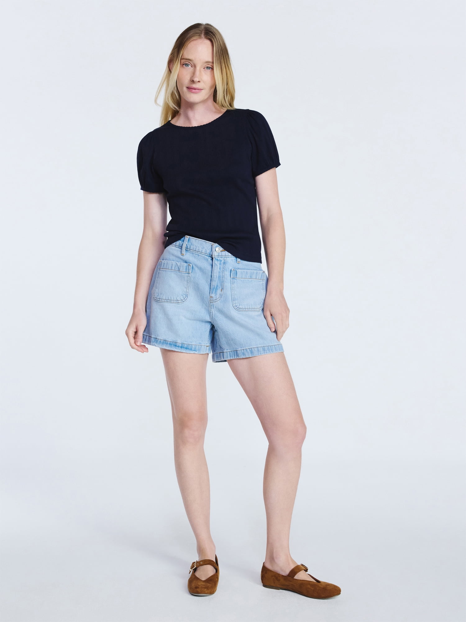 Free Assembly Women's and Women's Plus Patch Pocket Denim Shorts, 4" Inseam, Sizes 0-28W