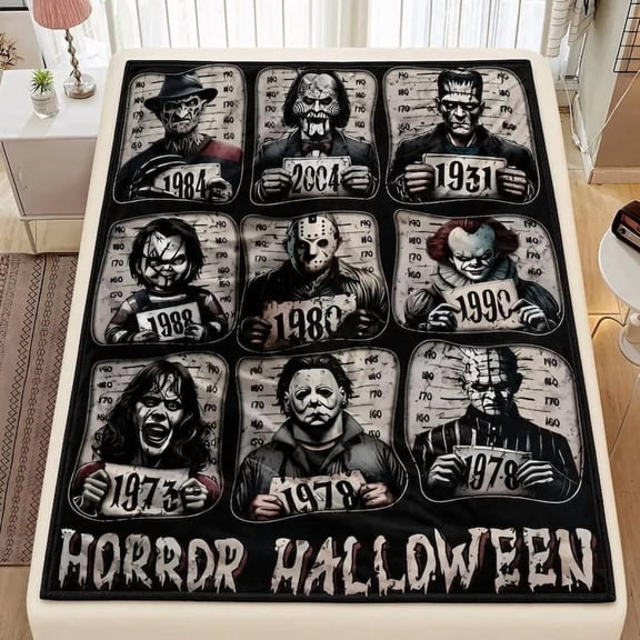 Pandaoo Halloween Horror Throw Blanket, Soft Flannel Gothic Spooky Print Cozy Blanket for Sofa Bed Couch, 40 x 60 in