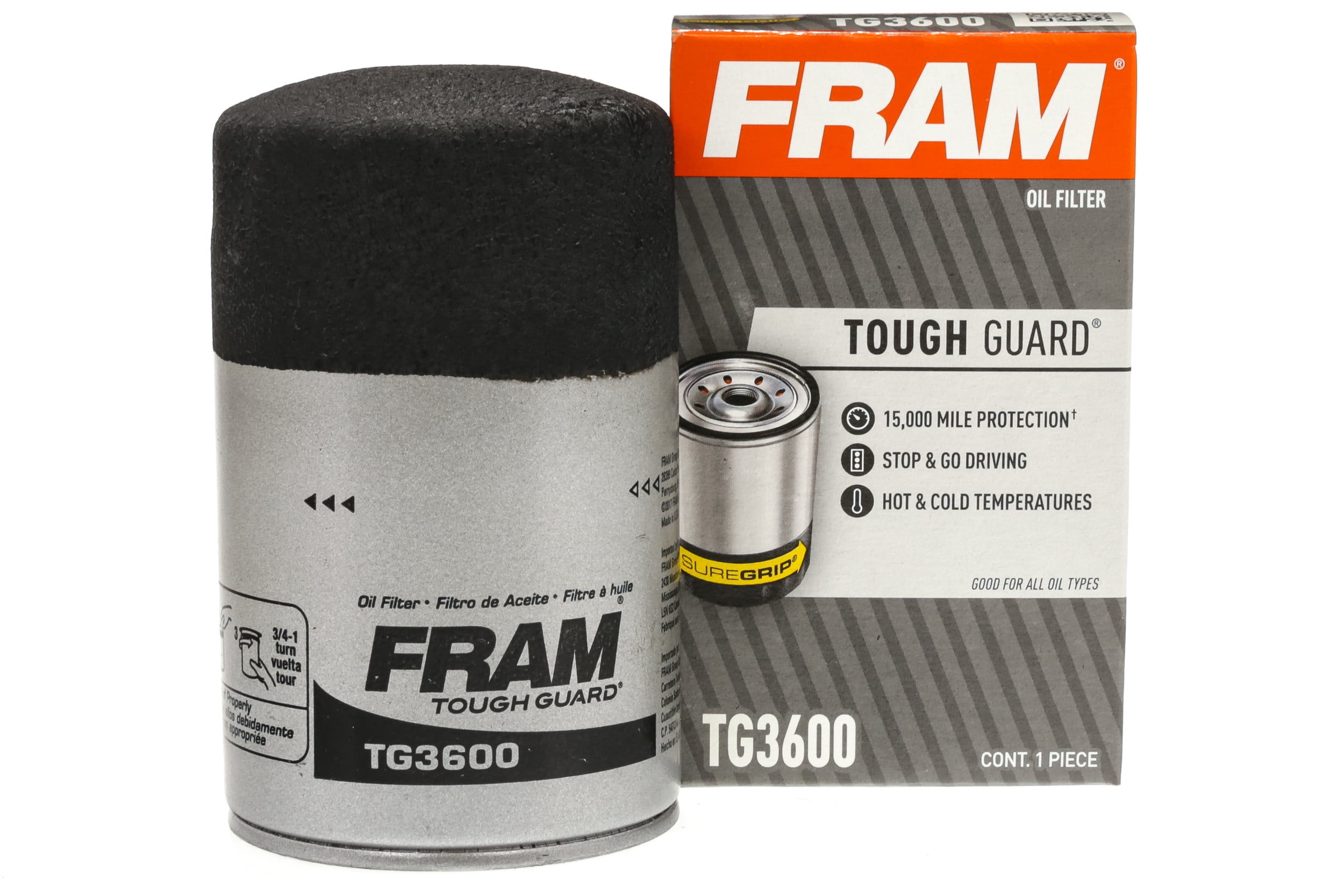 (6 pack) FRAM Tough Guard, TG3600 Motor Oil Filter, 15K Miles, Replacement Oil Filters, Fit for Selected Vehicles
