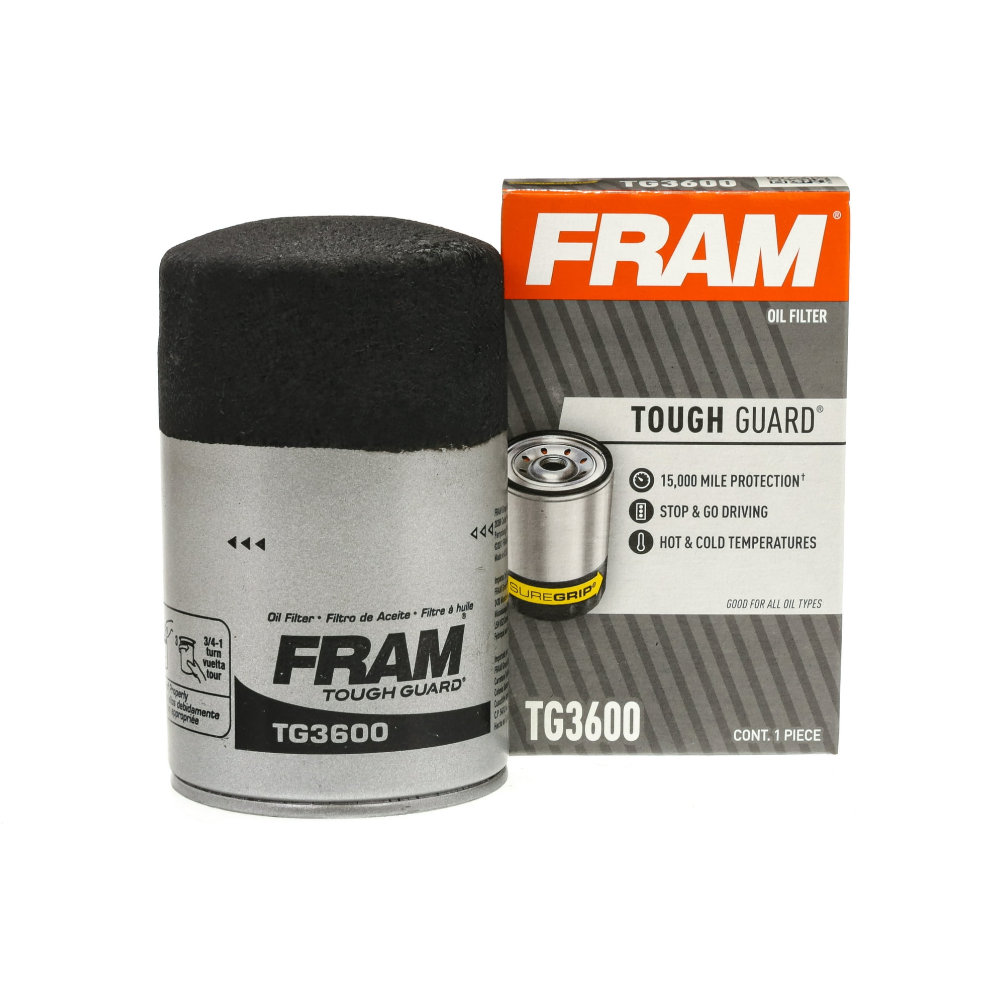 FRAM Tough Guard, TG3600 Motor Oil Filter, 15K Miles, Replacement Oil Filters, Fit for Selected Vehicles