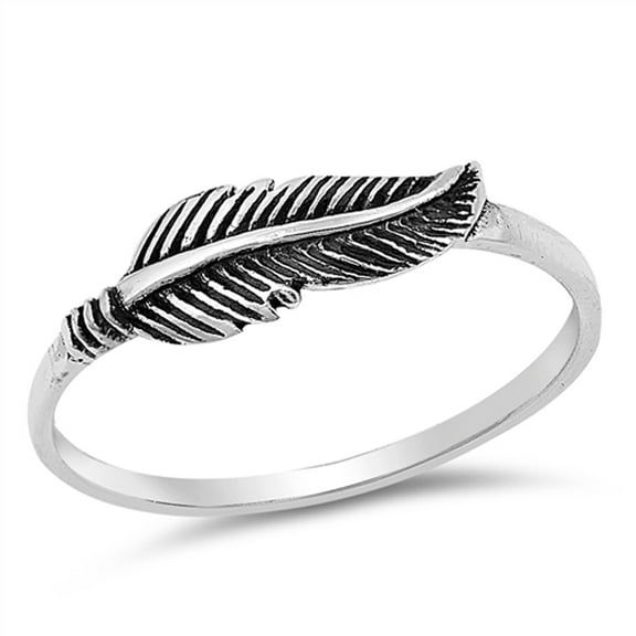 Oxidized Feather Leaf Dainty Boho Sterling Silver Midi Ring 925 Jewelry Female Male Unisex Size 9
