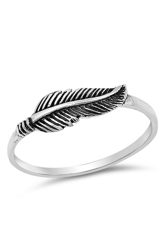 Oxidized Feather Leaf Dainty Boho Sterling Silver Midi Ring 925 Jewelry Female Male Unisex Size 7