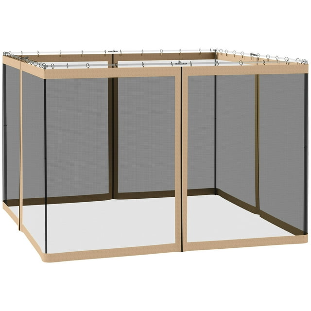 Outsunny Replacement Mosquito Netting for Gazebo 10' x 10' Black Screen Walls for Canopy with Zippers for Parties and Outdoor Activities, Beige