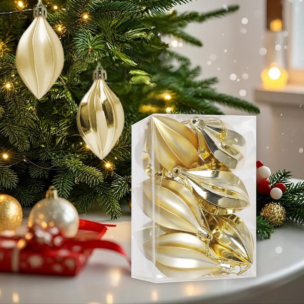 12 Pack Plastic Christmas Tree Ornaments Metallic Electroplated Starfruit Shaped Hanging Baubles For Holiday Party Decor