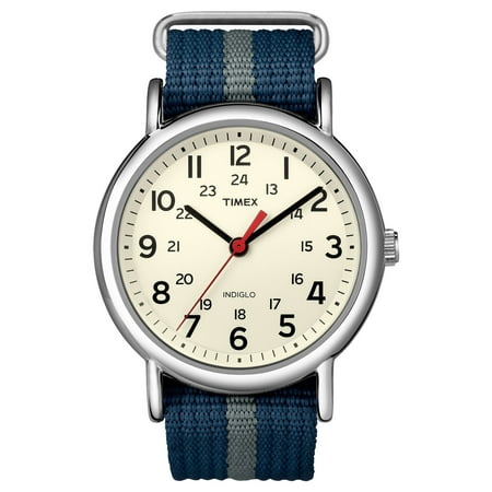 Weekender Watch, Blue/Gray Stripe Nylon Slip-Thru (Best Timex Weekender Strap)