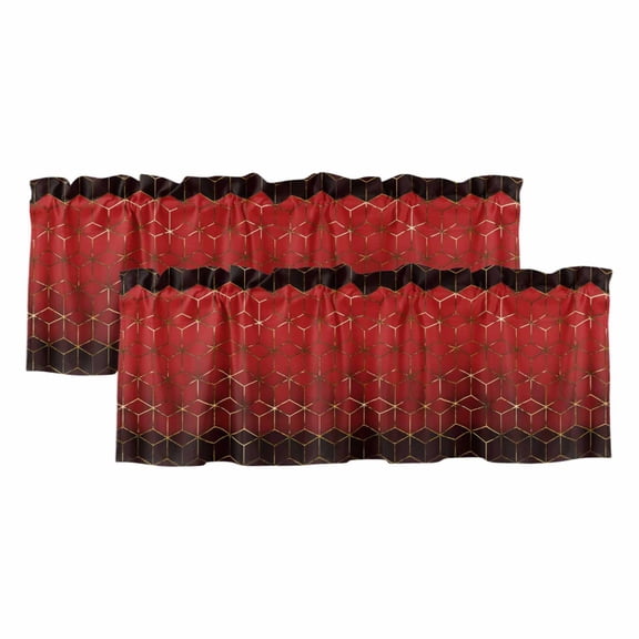 2 Pack Valances for Windows, Ombre Red Geometric Window Valances for Living Room/Bedroom/Bathroom, Modern Abstract Art Light Filtering Kitchen Curtain Valance Window Treatment 42"W x12" L