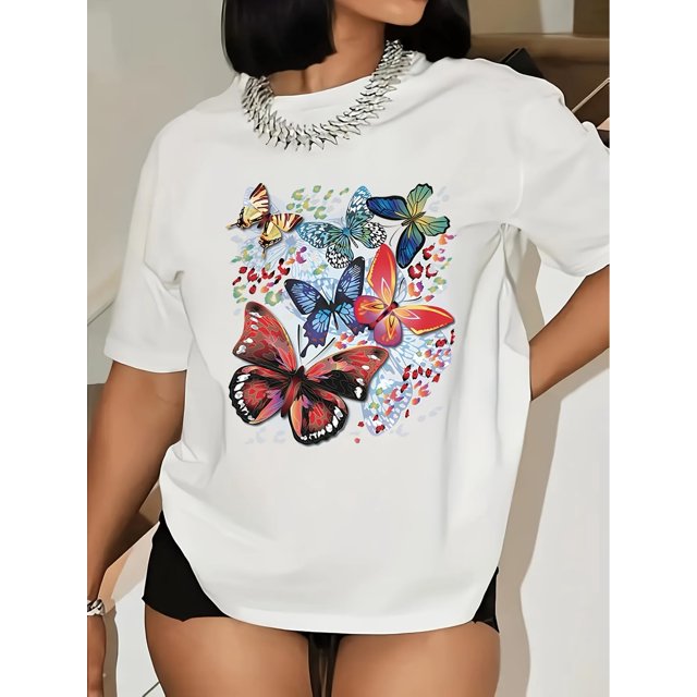 Vintage-Inspired Geometric Print T-Shirt for Women - Casual Crew Neck, Short Sleeve, Breathable Polyester, Machine Washable