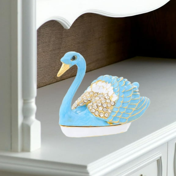 freneci Swan Jewelry Box Cute Animal Trinket Box for Desktop Living Room Centerpiece Blue