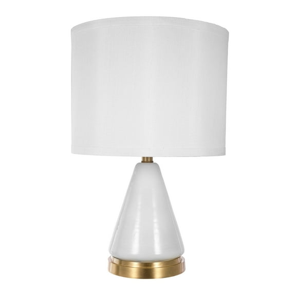 A&B Home Table Lamp with Triangular Glass Base - 13" x 13" x 20" - Gold/White