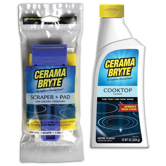Cerama Bryte Cooktop Cleaning Kit - Includes Scraper and Pad - 2 Piece Kit
