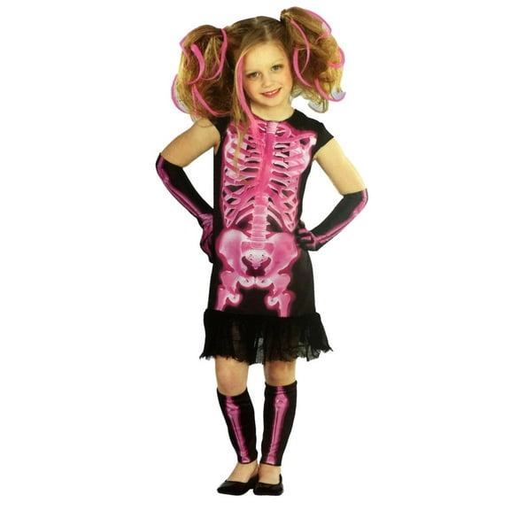 Totally Ghoul Girls Pink Shocking Xray Halloween Costume Dress Up Outfit.