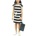 thumbnail image 2 of Skymirror Toddler Girl Cotton Casual Dress Summer Leisure Dress Horizontal Stripes A Line Short Sleeve Basic Tunic Playwear Shirt Dresses with Pocket, 4-9 Years, 2 of 2