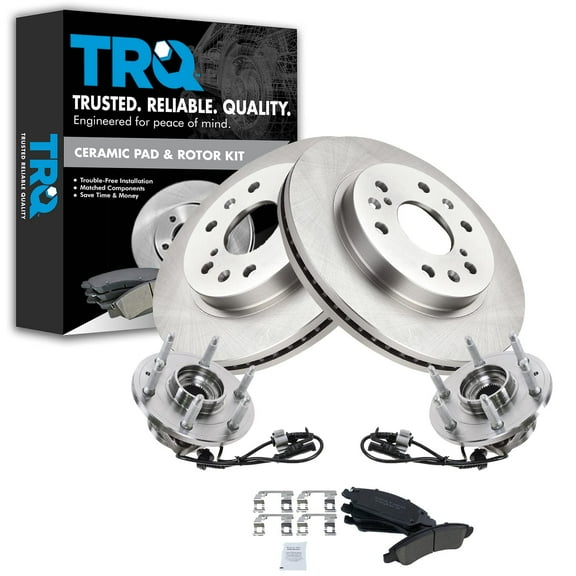 TRQ Front Ceramic Brake Pad, Rotor & Wheel Hub Bearing Kit Fits Select Chevy Truck