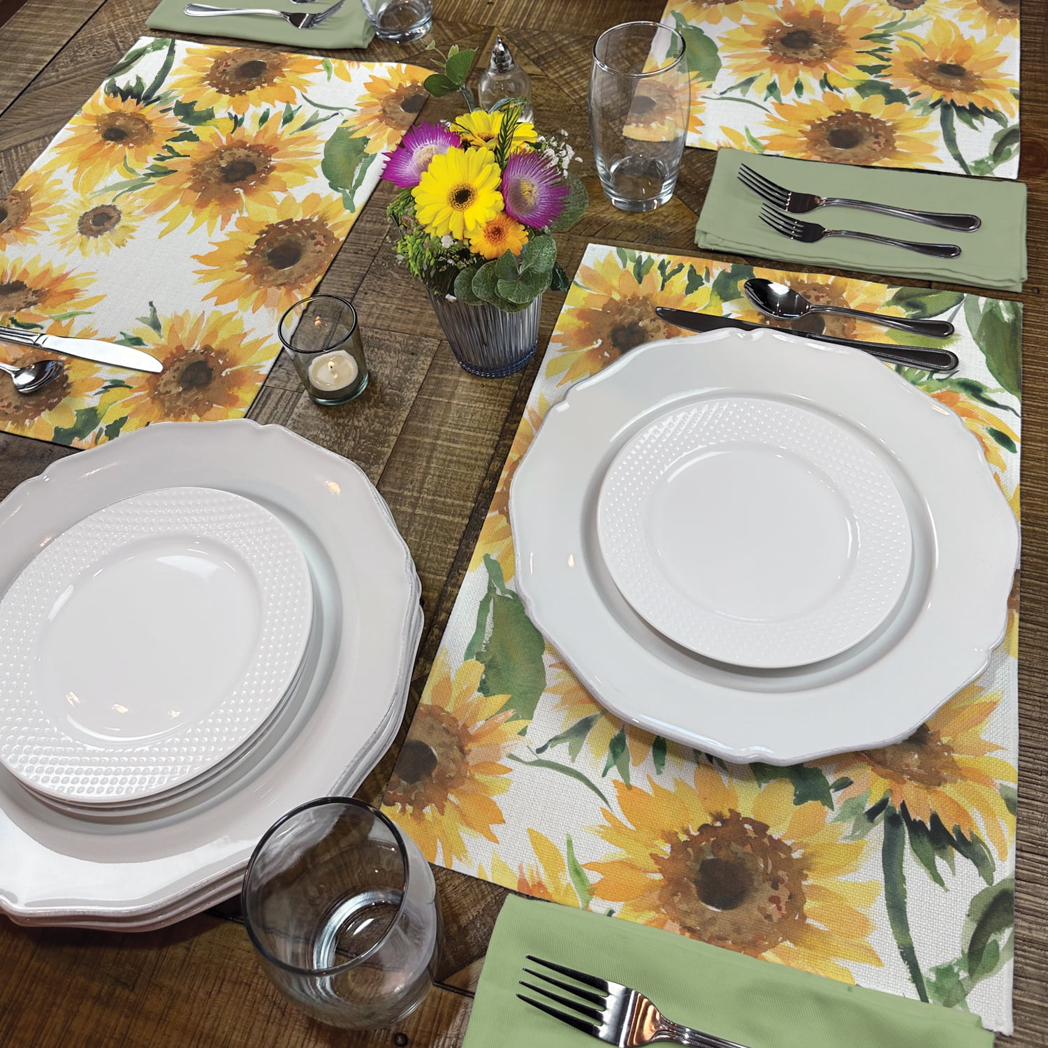 Highland Home Sunflowers 4-Pack Cotton Blend Washable Placemats
