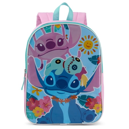 LILO & STITCH, 15" Girls' Backpack with Padded Straps & Zip Compartment - Ideal Toddler Bookbag for School & Travel