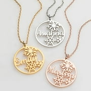 Personalized Planet Snowflakes Name Disc Necklace ,Women's