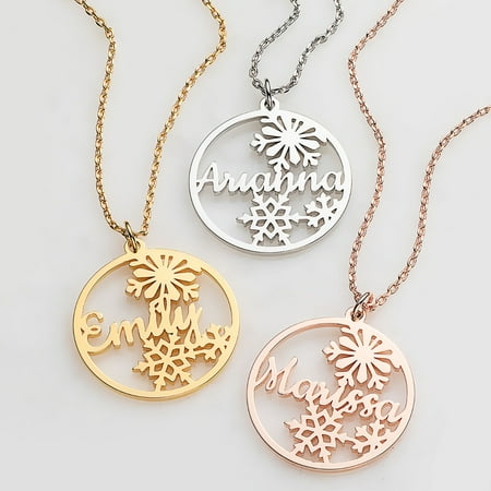 Personalized Planet Snowflakes Name Disc Necklace ,Women's