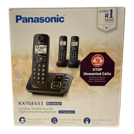 Panasonic KX-TGE633M DECT 6.0 Expandable Cordless Phone System with 3 Handsets
