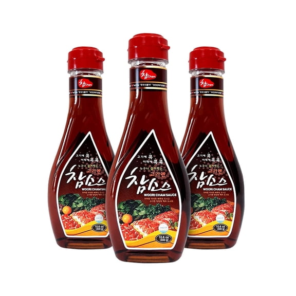 [Pack of 3] WOORI Cham Sauce Korean BBQ Soy Sauce, Steak & Marinade Sauce for Kalbi, Bulgogi & Pickles, 10.6 oz  (300g)