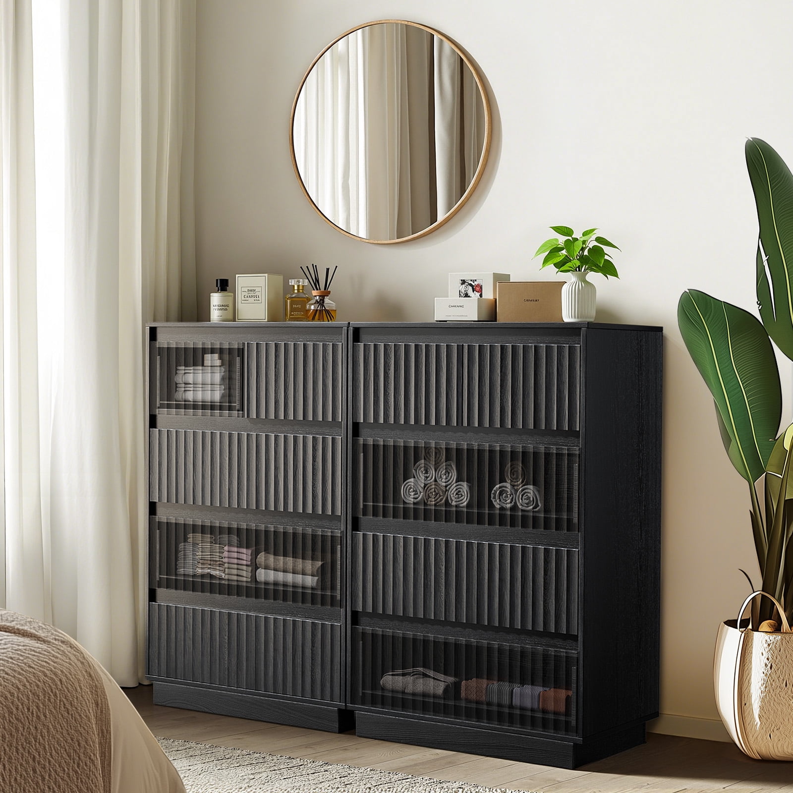 UPGO Wood Dresser, 5 Drawer Dresser for Bedroom, Modern Chest of Drawers with Deep Drawers Waterproof Living Room, Hallway, Entryway,Black