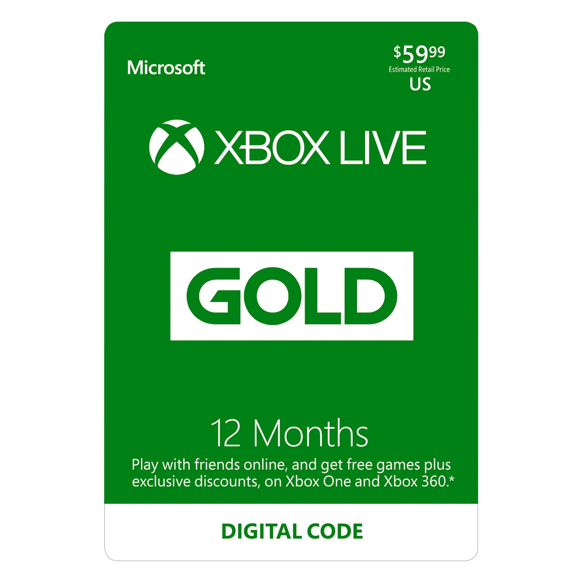 Maak leven Voor een dagje uit Duiker Xbox Live 12 Month Gold Membership, Microsoft, [Digital Download] -  Walmart.com