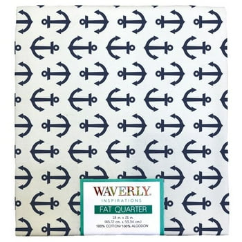 Waverly Inspirations Cotton 18" x 21"  Quarter Anchor White Ink Print Fabric, 1 Each