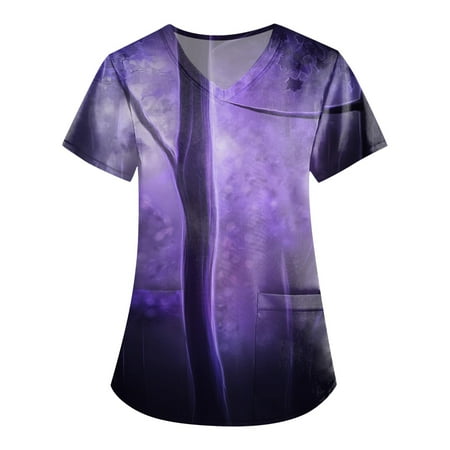 

XHJUN Long Sleeve Scrub Tops Women Active Stretch Women s Mixed Floral Pewter Print Scrub Top XXL Purple