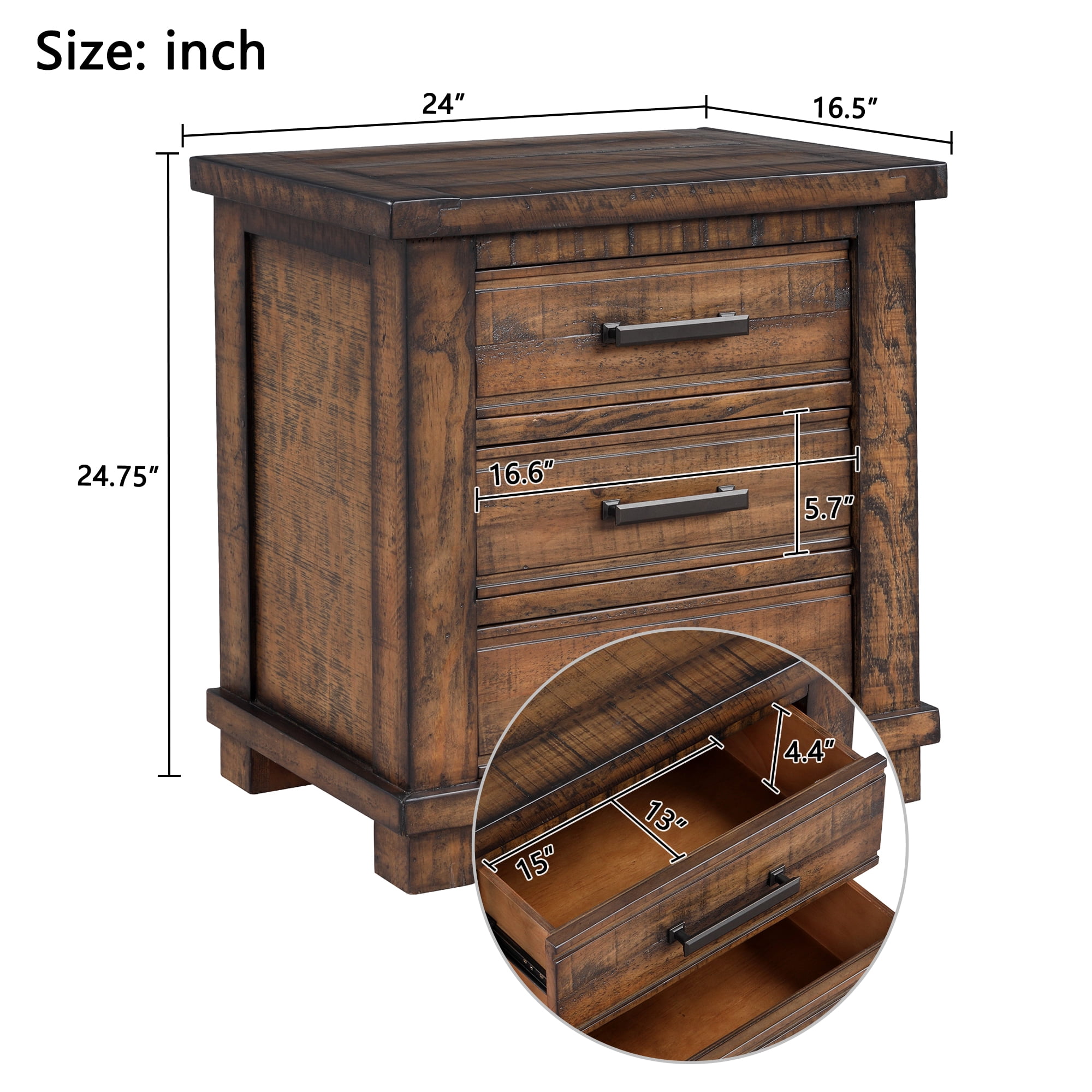 Mintazer Farmhouse Nightstand with 3 Drawers, End Tables for Home Office Bedroom, Brown