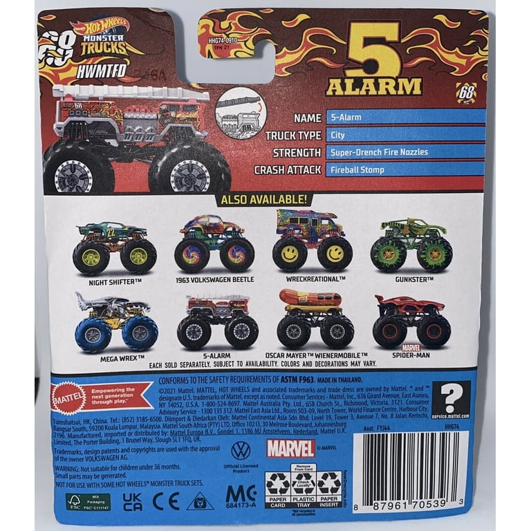 Mattel Monster Trucks Hot Wheels 1:64 Scale 5 Alarm Diecast Car