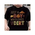 thumbnail image 1 of GOURD DOLL "Just A Boy Who Loves Dirt" Bulldozer Graphic Tee - Comfy Polyester Blend, Short Sleeve, Round Neck T-Shirt for Boys, Perfect for Summer Play, 1 of 6