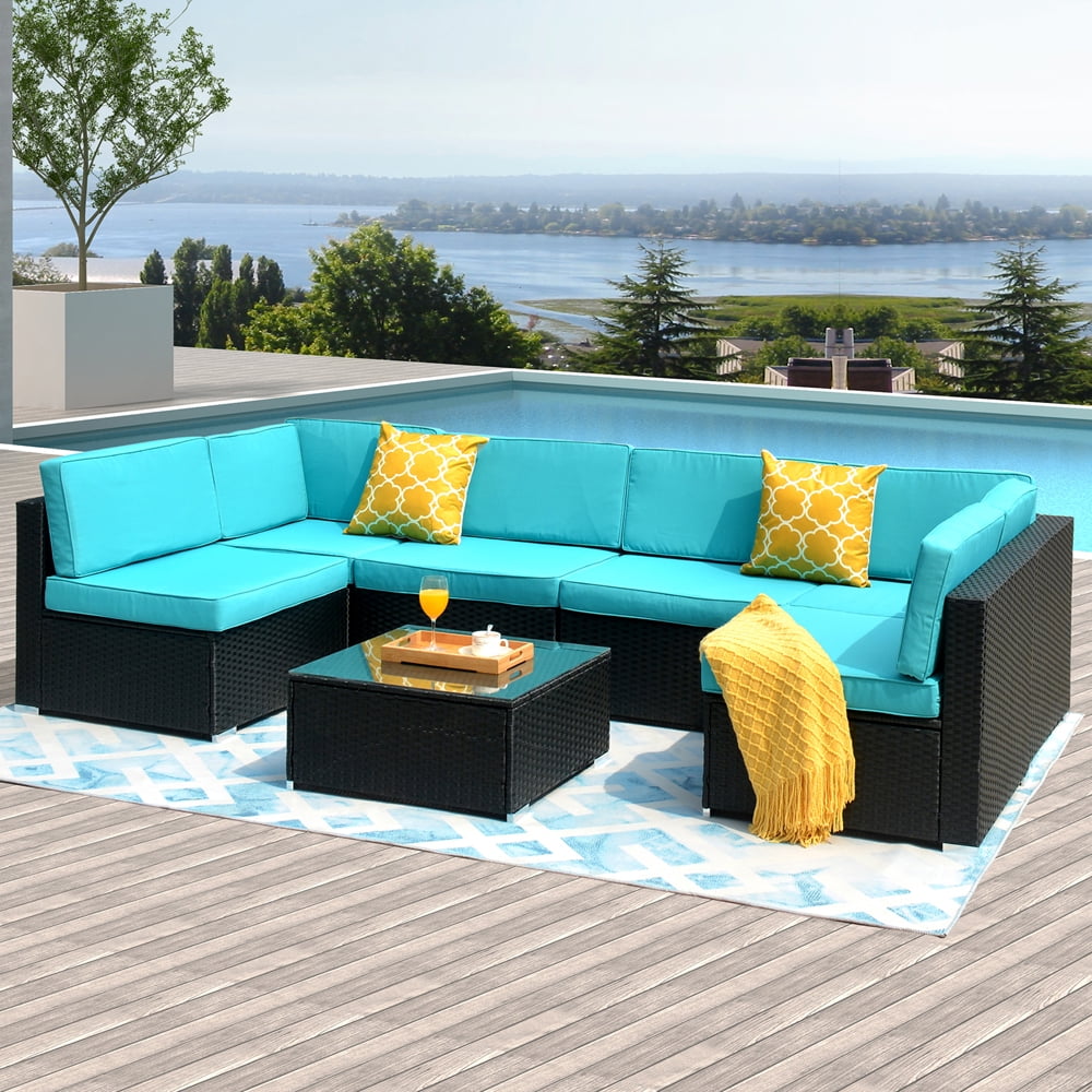 enyopro Outdoor Sectional Sofa Set, 7piece PE Rattan Wicker Outdoor