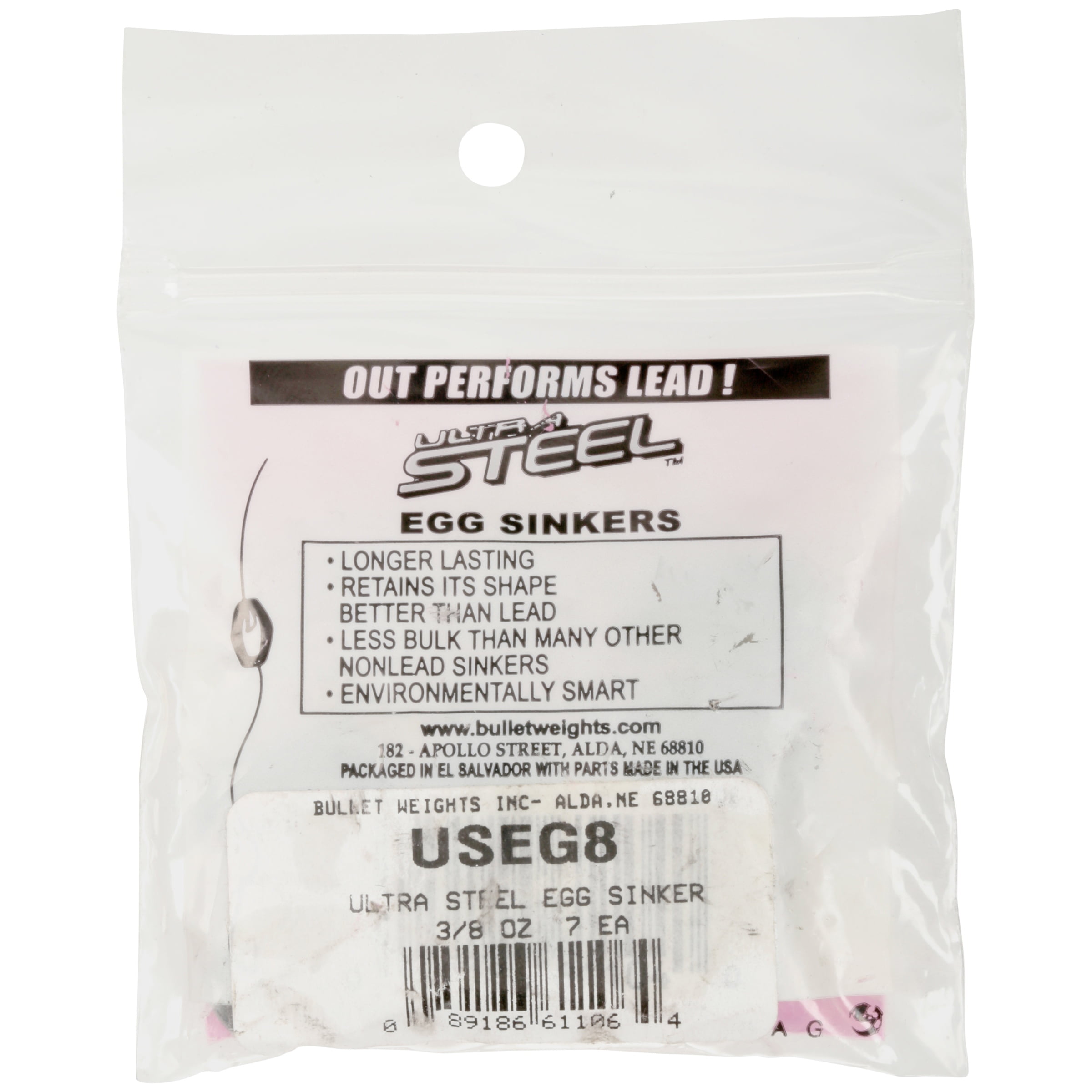 (6 pack) Bullet Weights® USEG8-24 Ultra Steel™Egg Sinker Size 3/8 oz Fishing Weights