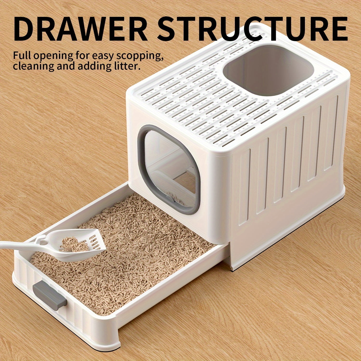 [Large Odorless Cat Litter Box] Large Enclosed Cat Litter Box with Lid Cover Hooded Odorless Cat Toilet with Litter Scoop Cat Self Groomer Deodorizer Filter