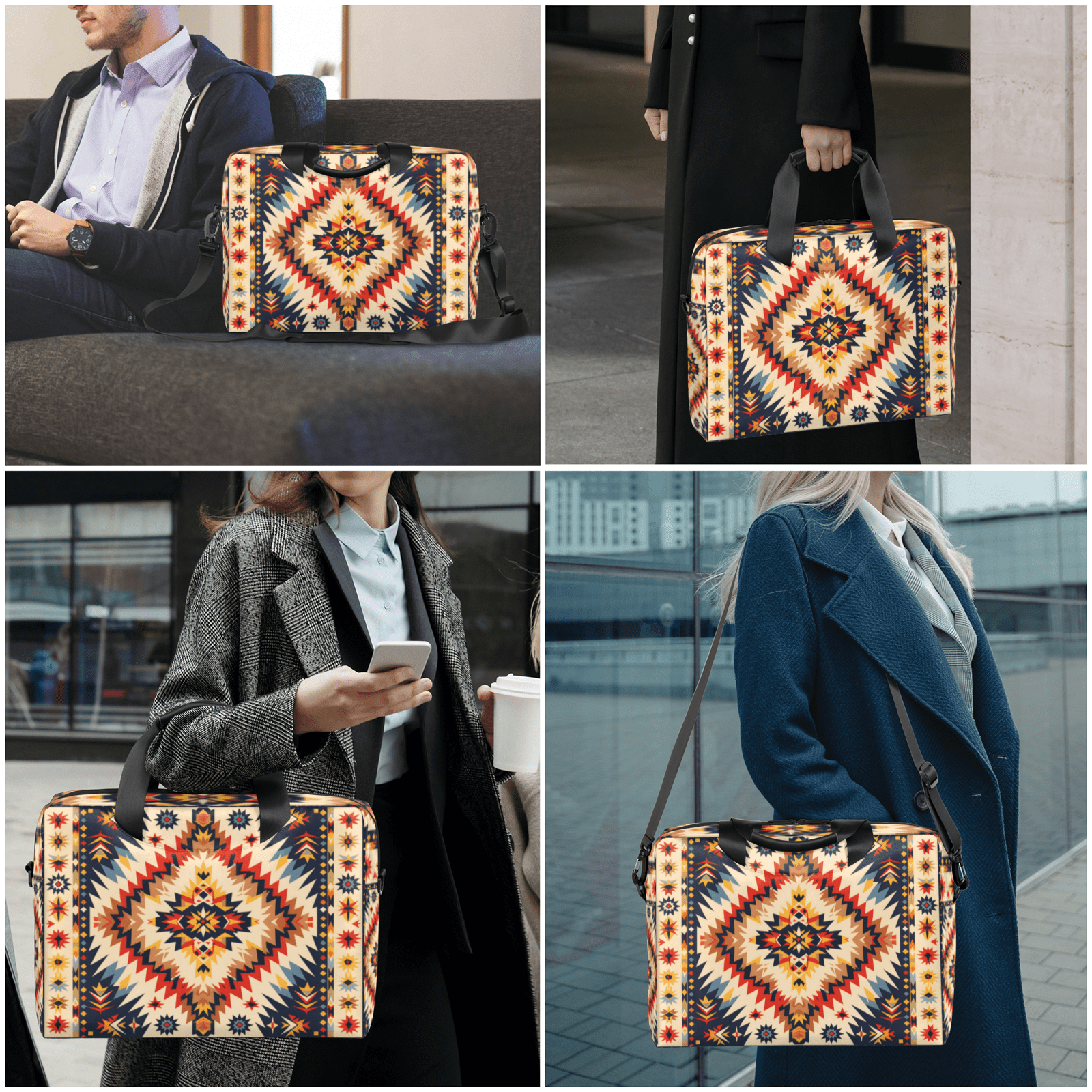 Herdesigns Aztec Geometric Stripes Laptop Bag for Women Men, Computer Case Briefcase Messenger Bags, 15-15.6 inch Laptop Sleeve Shoulder Bag