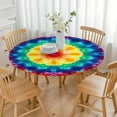 thumbnail image 3 of Rainbow Tie Dye Mandala Pattern Round Fitted Tablecloth with Elastic Edge,Dining Table Cover Waterproof,Outdoor Round Tablecloth for Camping,Dining,Indoor and Outdoor, 3 of 7