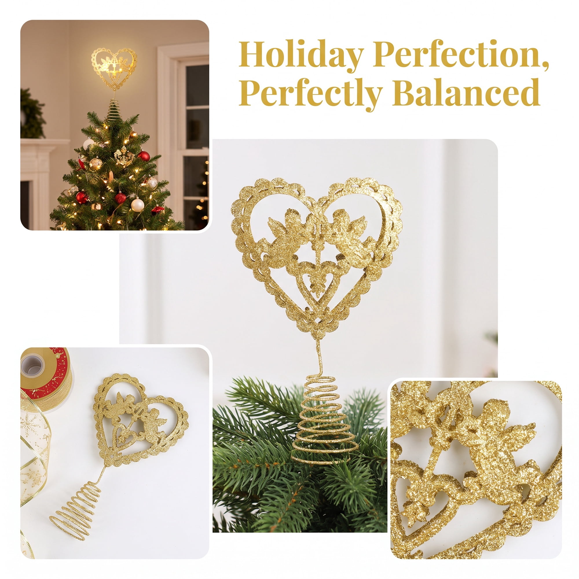 Unique Bargains Glittering Heart-shaped Luxury Radiant Canopy Diadem Gold Heart 5.9"