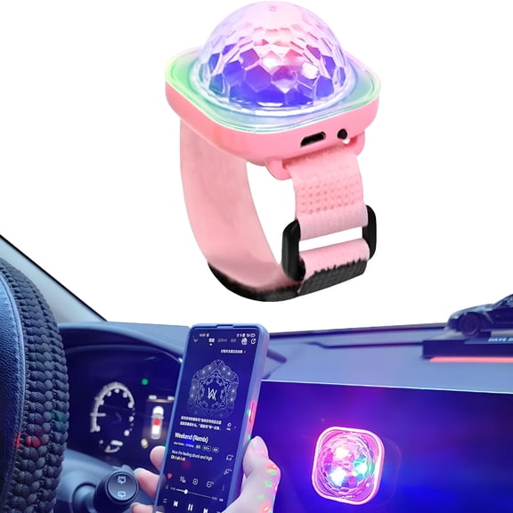 BESTSKY Mini Disco Ball Light,Light Up Bracelet Kids Dance Light Portable Disco Lights Car Disco Ball-Pink