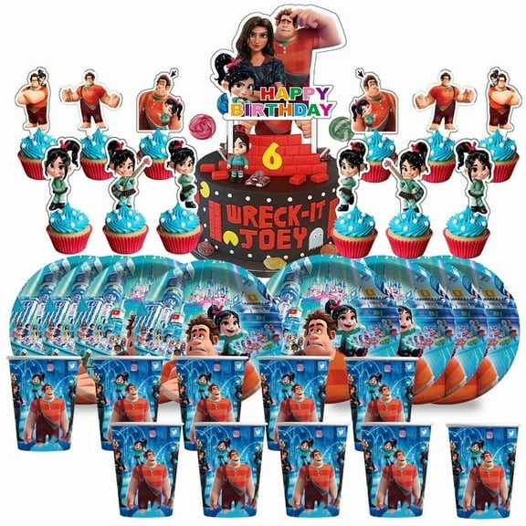 Wreck-It Ralph Birthday Cups Party Supplies Plates Fans Decorations Cake Topper Decor