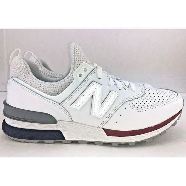 New Balance 574 Sport Running Shoes Sneakers White Red Leather Gray Mens Sz 8.5